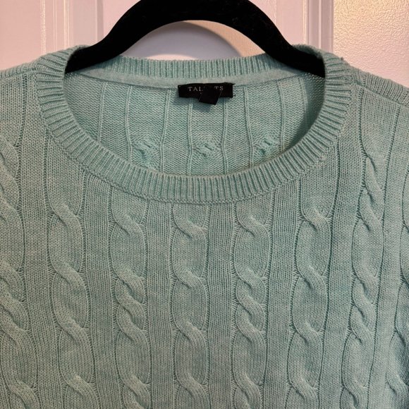 Talbots Light Blue Wool Blend Cable Knit Crew Neck Sweater - Size Medium Petite - Picture 2 of 8